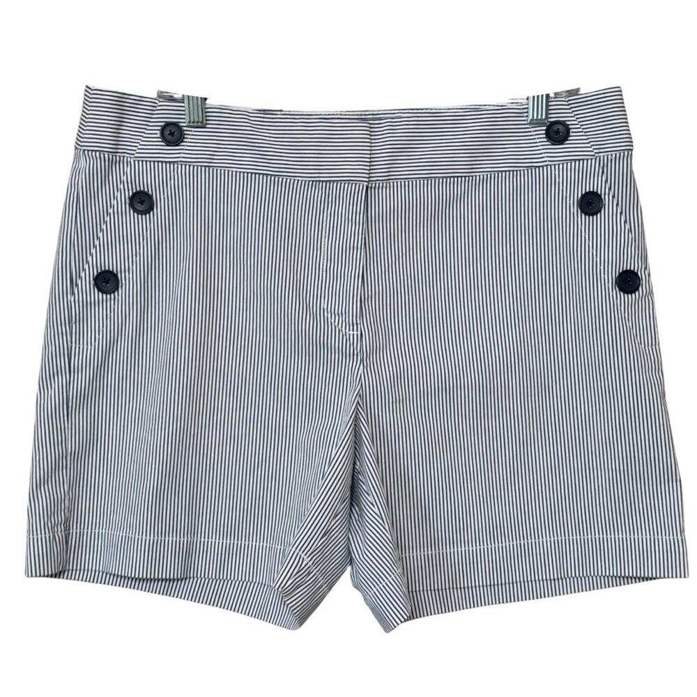 Loft THE RIVIERA SHORT Size 12 Nautical Navy Stripe Button Pockets 6” Inseam NWT